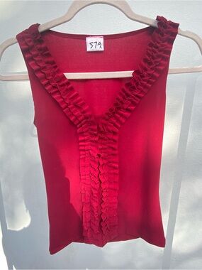 Y2K 579 Red & Gold Glitter Ruffle Tank Top Size Small